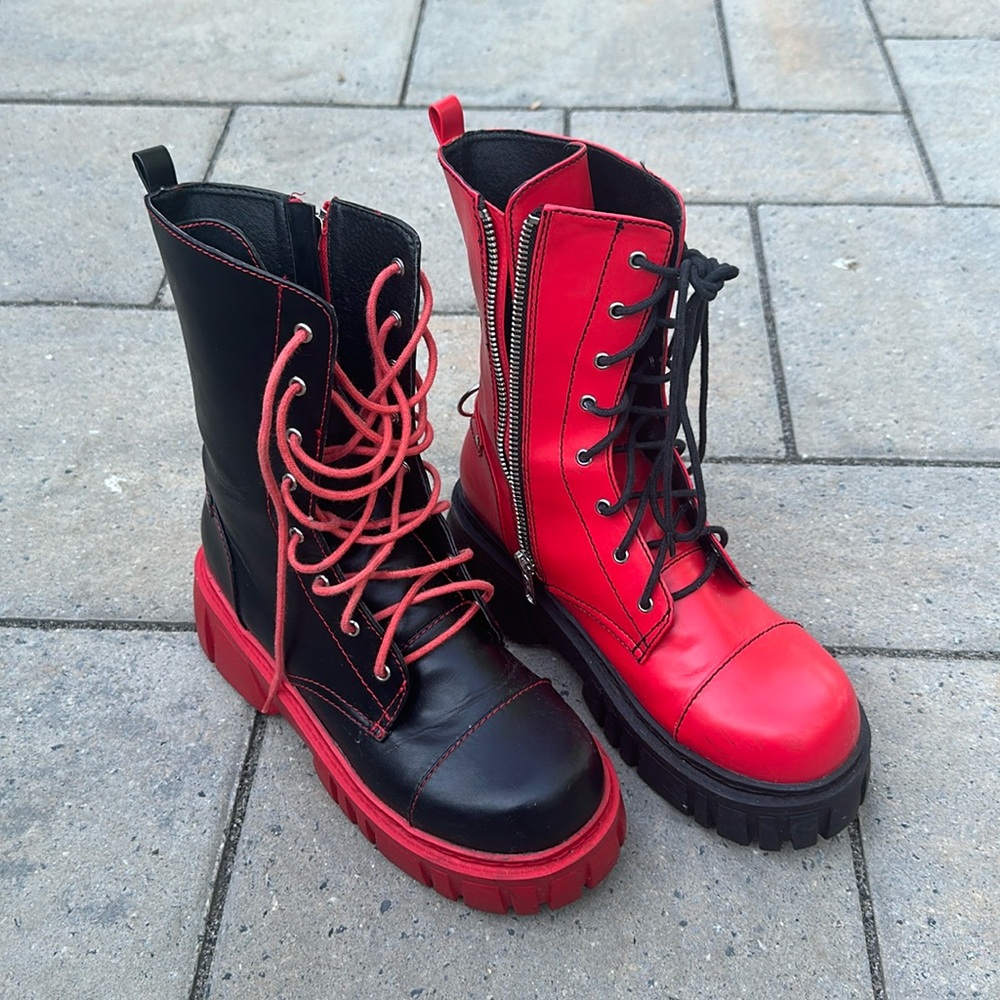 Dolls Kill mismatched platform combat boots size 11M